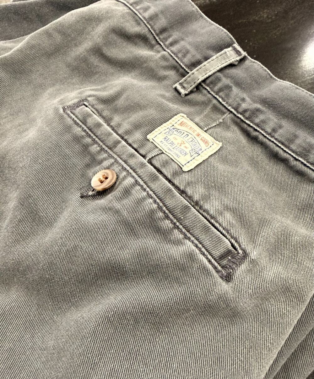 Vintage 90s Polo Ralph Lauren Shorts Mens 36 Gray Pleated Chino Dry Goods